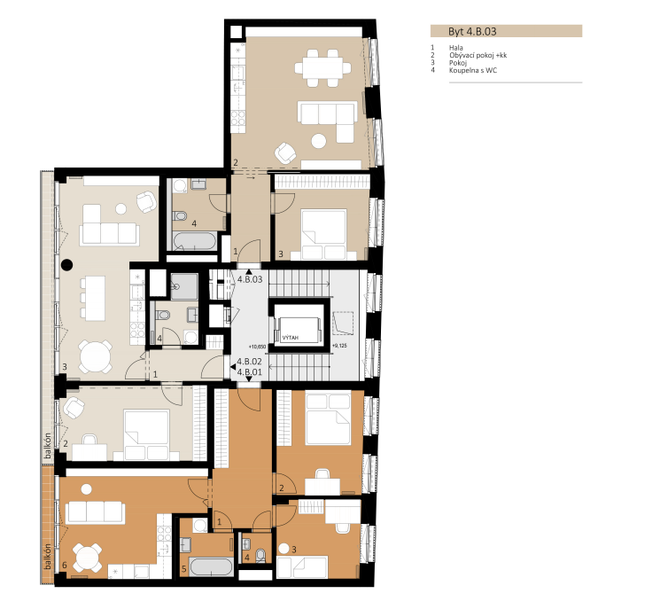 Rezidence Nové Lauby - Byt 2+kk, Muzejní 3403/1, 702 00 Moravská Ostrava, číslo bytu 4.B.03